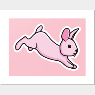 Cute Baby Rabbit Jumping Cartoon Sticker vector illustration. Animal nature icon concept. Funny furry white hares, Easter bunnies jumping sticker vector design with shadow. Posters and Art